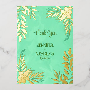 Invitación Con Relieve Metalizado Flores elegantes y adornos de hojas para Boda