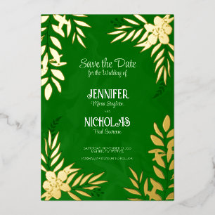 Invitación Con Relieve Metalizado Flores Elegantes Y Adornos De Hojas Para Boda F
