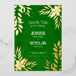 Invitación Con Relieve Metalizado Flores elegantes y adornos de hojas para el Boda F