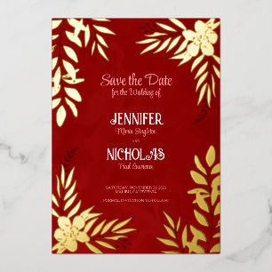 Invitación Con Relieve Metalizado Flores elegantes y adornos de hojas para el Boda F