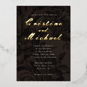 Invitación Con Relieve Metalizado Flores ornamentales elegantes boda de oro