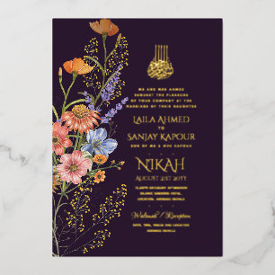 Invitación Con Relieve Metalizado Flores para Boda Islámica Musulmana Nikah LeahG Fl