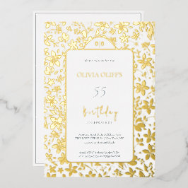 Invitación Con Relieve Metalizado Flores pequeñas Cumpleaños Cualquier Edad