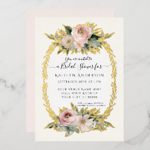 Invitación Con Relieve Metalizado Flores rosadas botánicas Rubor elegante ducha de n