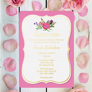 Invitación Con Relieve Metalizado Flores rosas con Relieve metalizado Relieve metali