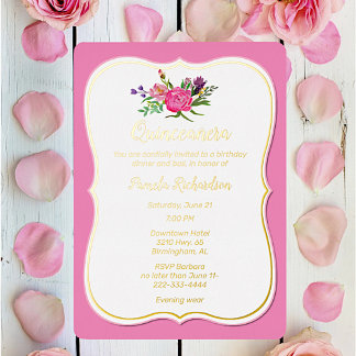 Invitación Con Relieve Metalizado Flores rosas con Relieve metalizado Relieve metali