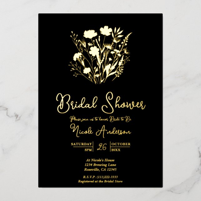 Invitación Con Relieve Metalizado Flores salvajes del Real Gold Garden (Anverso)