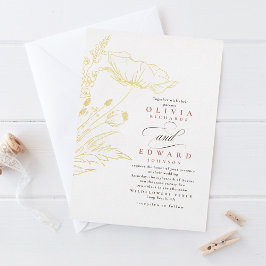 Invitación Con Relieve Metalizado Flores salvajes dibujadas a mano Dusty Elegante Bo