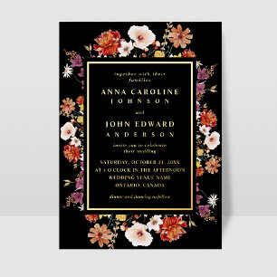 Invitación Con Relieve Metalizado Flores salvajes otoño Boda de fotografía real de o