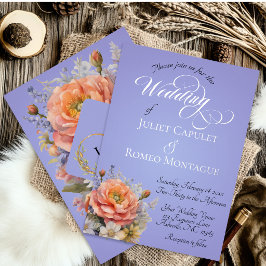 Invitación Con Relieve Metalizado Flores silvestres acuarela, monograma - azul cielo