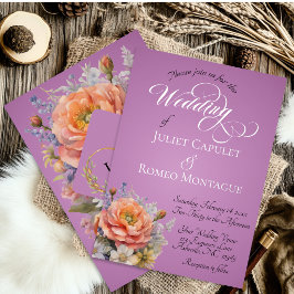Invitación Con Relieve Metalizado Flores silvestres acuarela, Monograma - Lavanda