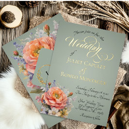 Invitación Con Relieve Metalizado Flores silvestres acuarela, monograma - Salvia
