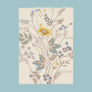 Invitación Con Relieve Metalizado Flores silvestres azul y amarillo en blanco