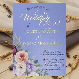 Invitación Con Relieve Metalizado Flores silvestres de primavera en acuarela - Cielo