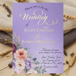 Invitación Con Relieve Metalizado Flores silvestres de primavera en acuarela - Lila 