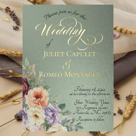 Invitación Con Relieve Metalizado Flores silvestres de primavera en acuarela - Salvi