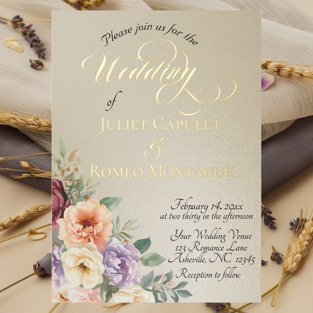 Invitación Con Relieve Metalizado Flores silvestres de primavera en acuarela - Trigo (Subido por el creador)