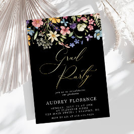 Invitación Con Relieve Metalizado Flores Silvestres Modernas Fiesta de Graduación co