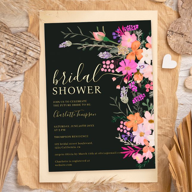 Invitación Con Relieve Metalizado Flores silvestres pastel románticas ducha de novia (Subido por el creador)