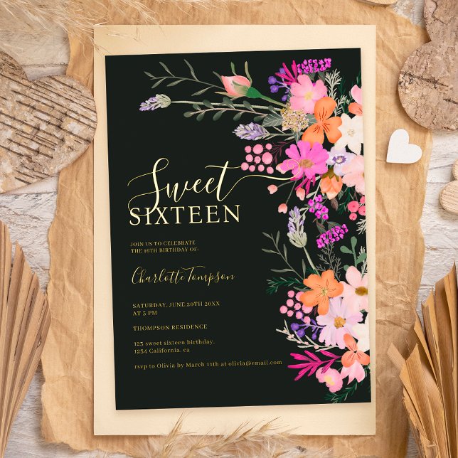 Invitación Con Relieve Metalizado Flores silvestres pastel románticas primavera dulc (Subido por el creador)