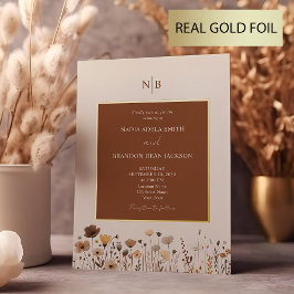 Invitación Con Relieve Metalizado Flores Silvestres Rústicas Boda Terracota