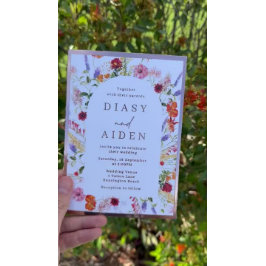 Invitación Con Relieve Metalizado Flores silvestres y Rosa Boda de Relieve metalizad