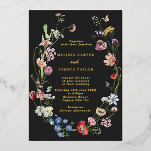 Invitación Con Relieve Metalizado Flores y Mariposas Holandesas Malhumoradas Boda Do
