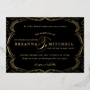 Invitación Con Relieve Metalizado Florituras Elegantes Boda Formal Oro