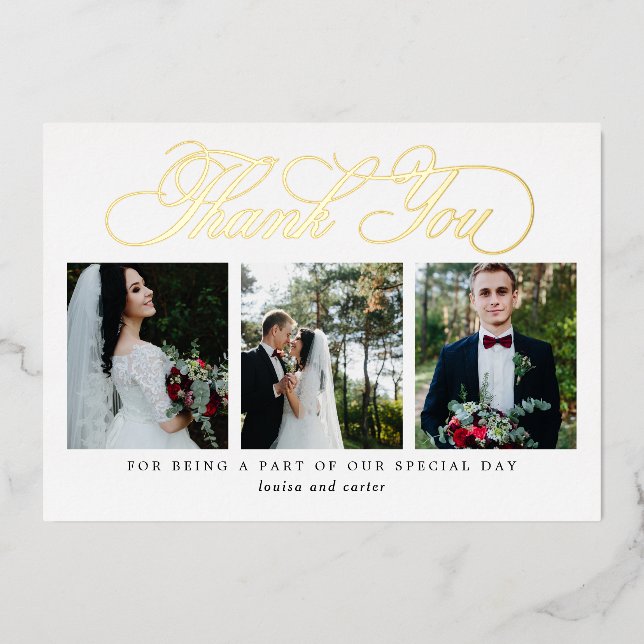 Invitación Con Relieve Metalizado Flourige Script RELIEVE METALIZADO REAL Foto Tarje (Anverso)