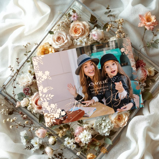 Invitación Con Relieve Metalizado Flower Girl Proposal Botanical Frame Photo (Flower Girl Proposal Botanical Frame Photo Metallic Foil Card with Envelope.)