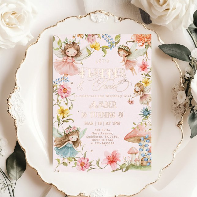 Invitación Con Relieve Metalizado Flutter and Twirl Fairy Any Age Princess Birthday (Subido por el creador)
