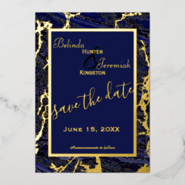Invitación Con Relieve Metalizado Foil & Azul Marino 5" x 7" Boda Save the Date