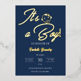 Invitación Con Relieve Metalizado Foil Baby Shower Card – Blue Theme