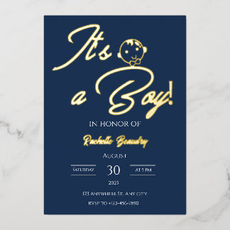 Invitación Con Relieve Metalizado Foil Baby Shower Card – Blue Theme