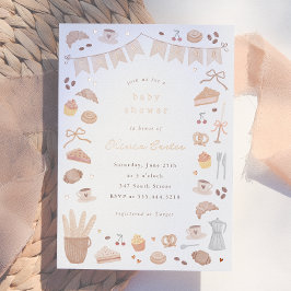Invitación Con Relieve Metalizado Foil Cafe Bebe Acuarela Baby Shower