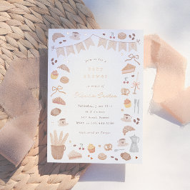 Invitación Con Relieve Metalizado Foil Cafe Bebe Watercolor Baby Shower