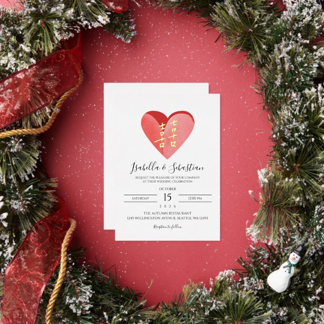 Invitación Con Relieve Metalizado Foil Chinese Wedding Character Invitation (in situ)