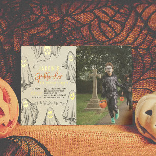 Invitación Con Relieve Metalizado Foil Cumpleaños Fantasmas Spooktacular Foto de Cum