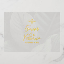 Invitación Con Relieve Metalizado Foil de Boda Chic Tropical