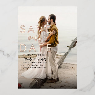 Invitación Con Relieve Metalizado Foil de oro rosa tipo moderno salvar la fecha foto