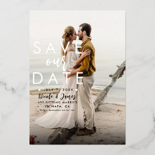 Invitación Con Relieve Metalizado Foil de Plata Real Tipo de Foto Moderna para Anunc