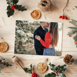 Invitación Con Relieve Metalizado Foil Elegant Deco Joy Frame Holiday Photo Card