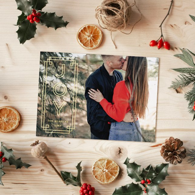 Invitación Con Relieve Metalizado Foil Elegant Deco Joy Frame Holiday Photo Card (Subido por el creador)