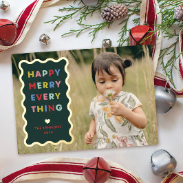 Invitación Con Relieve Metalizado Foil Green Happy Merry Wavy Christmas Photo Card