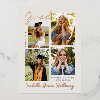 Invitación Con Relieve Metalizado Foil Modern Grad Announcement Multiple Photos