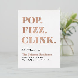 Invitación Con Relieve Metalizado Foil Pop Fizz Clink Año Nuevo 