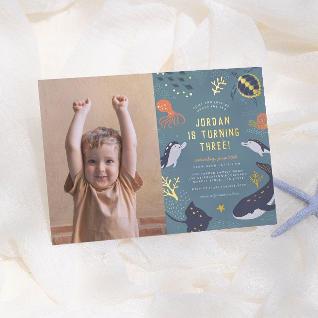 Invitación Con Relieve Metalizado Foil Pressed | Under The Sea Photo Birthday Party (Subido por el creador)