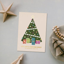 Foil Retro Vintage Christmas Tree Holiday Card