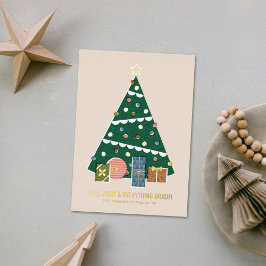 Invitación Con Relieve Metalizado Foil Retro Vintage Christmas Tree Holiday Card
