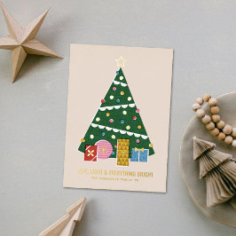 Invitación Con Relieve Metalizado Foil Retro Vintage Christmas Tree Holiday Card